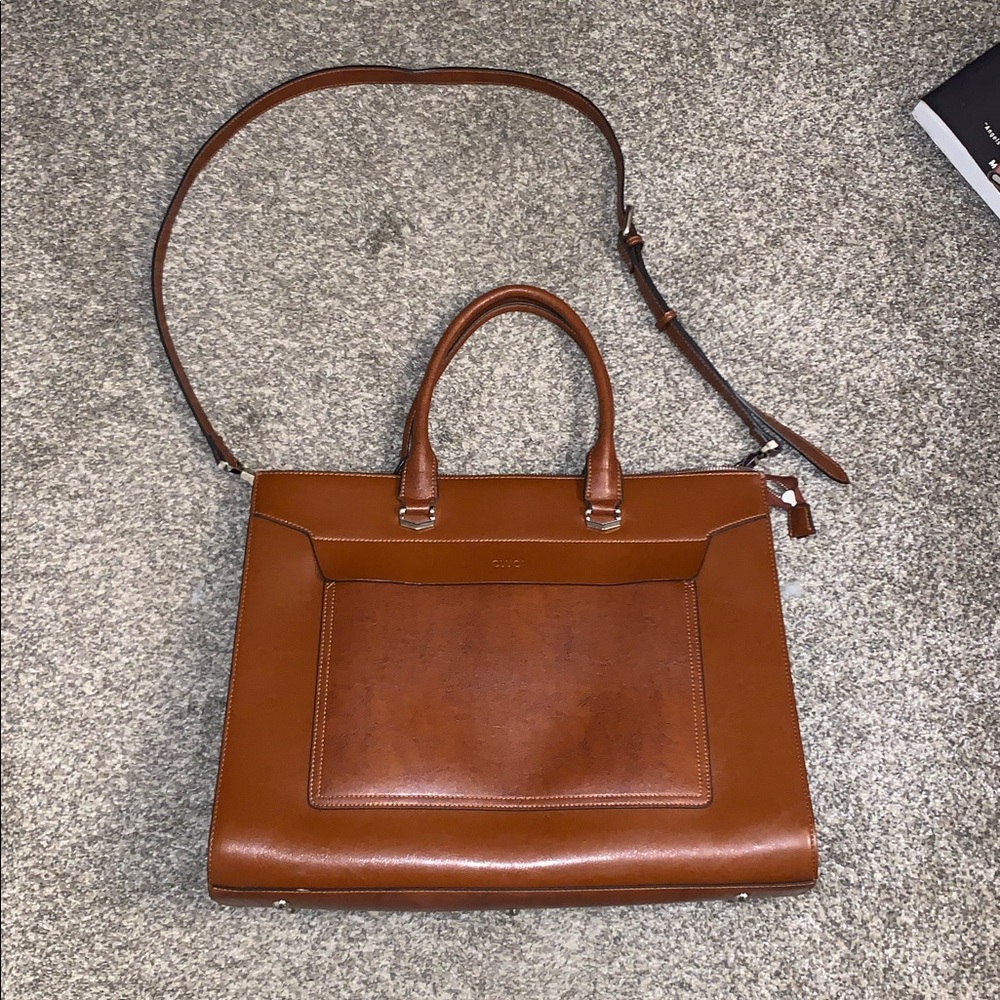 Cluci cognac Brown Leather briefcase with Strap